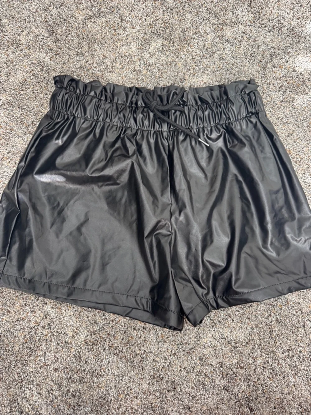 SHEIN Black High-Waist Faux Leather Drawstring Shorts